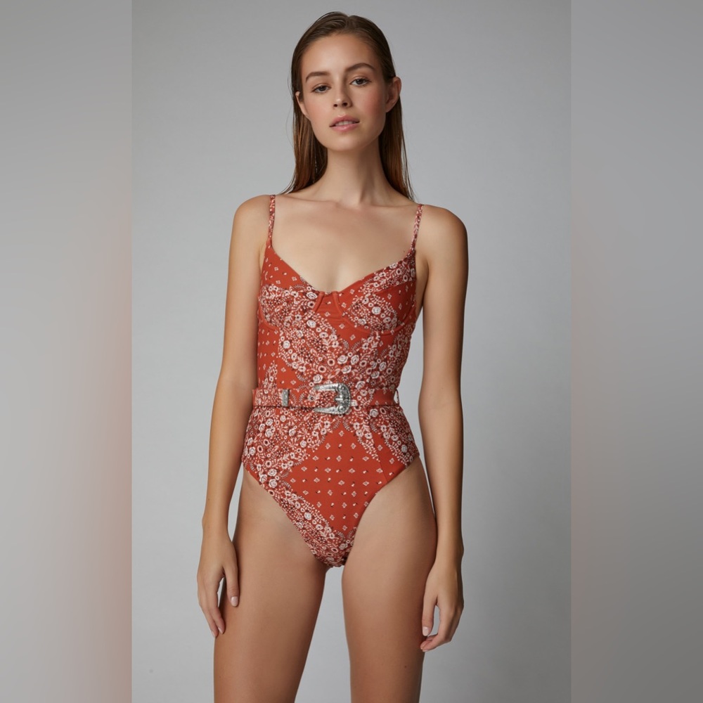 Onia + WeWoreWhat Belted Bandana Print Swimsuit, XS, Excellent Condition